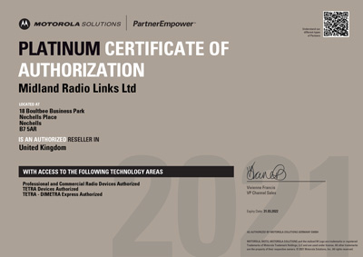 Midland Radio Links Motorola PartnerEmpower Certificate 2021